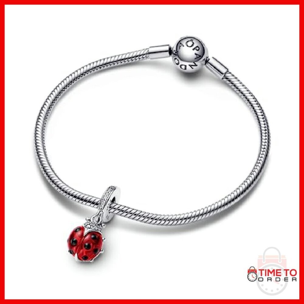 Sterling Silver Ladybug Charm Bracelet Dangle 1cm - Picture 4 of 4